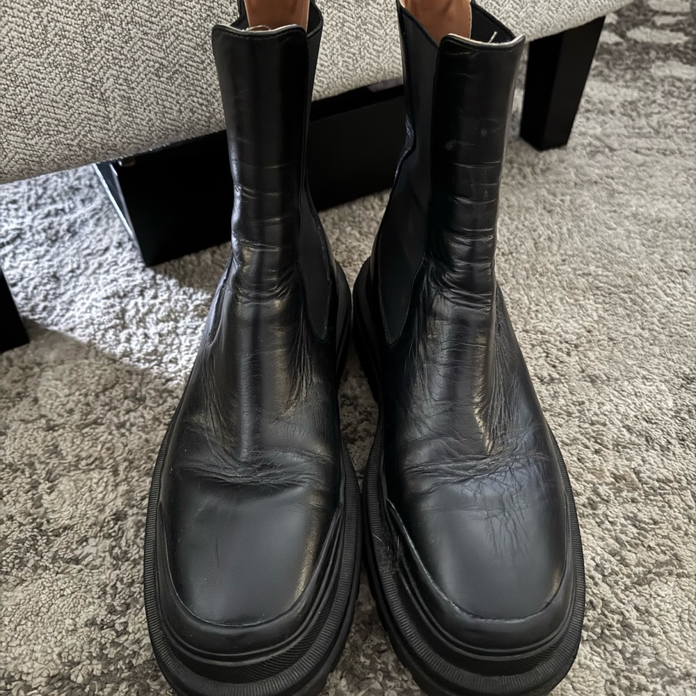 Zara Black Leather Chunky Boots - Picture 6 of 8